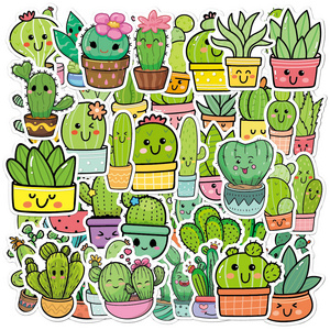 Hot-Sale 50Pcs non-repeating Ins Style Cartoon Cactus Succulent Plant  Sticker Waterproof Luggage Laptop Graffiti Stickers