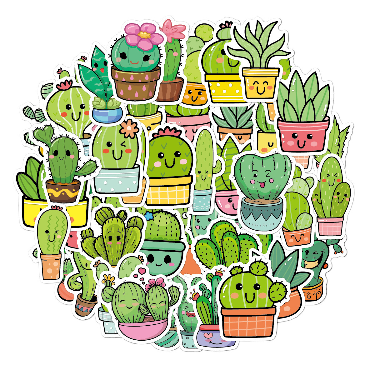 Hot-Sale 50Pcs non-repeating Ins Style Cartoon Cactus Succulent Plant  Sticker Waterproof Luggage Laptop Graffiti Stickers