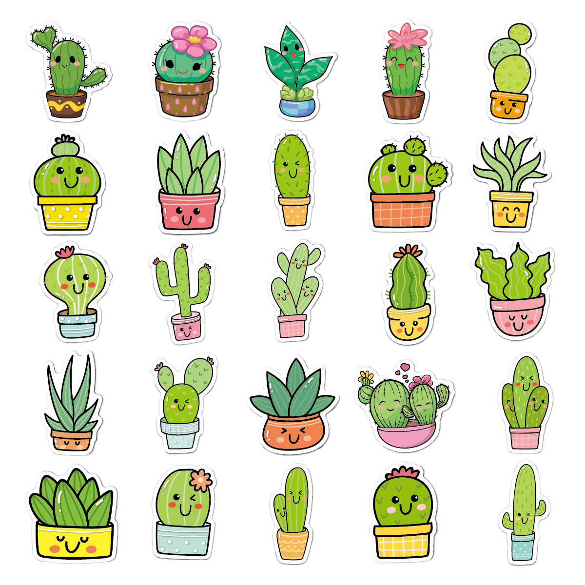 Hot-Sale 50Pcs non-repeating Ins Style Cartoon Cactus Succulent Plant  Sticker Waterproof Luggage Laptop Graffiti Stickers