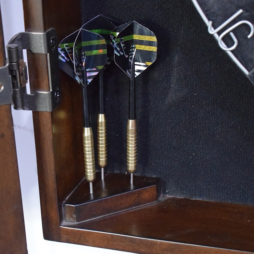 Solid wood dartboard cabinet with bristle dartboard and dart set