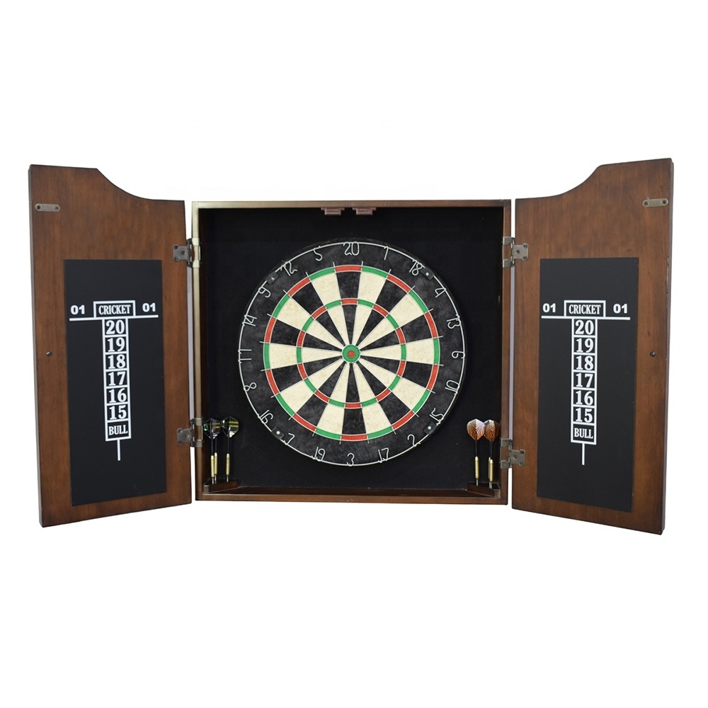 Solid wood dartboard cabinet with bristle dartboard and dart set