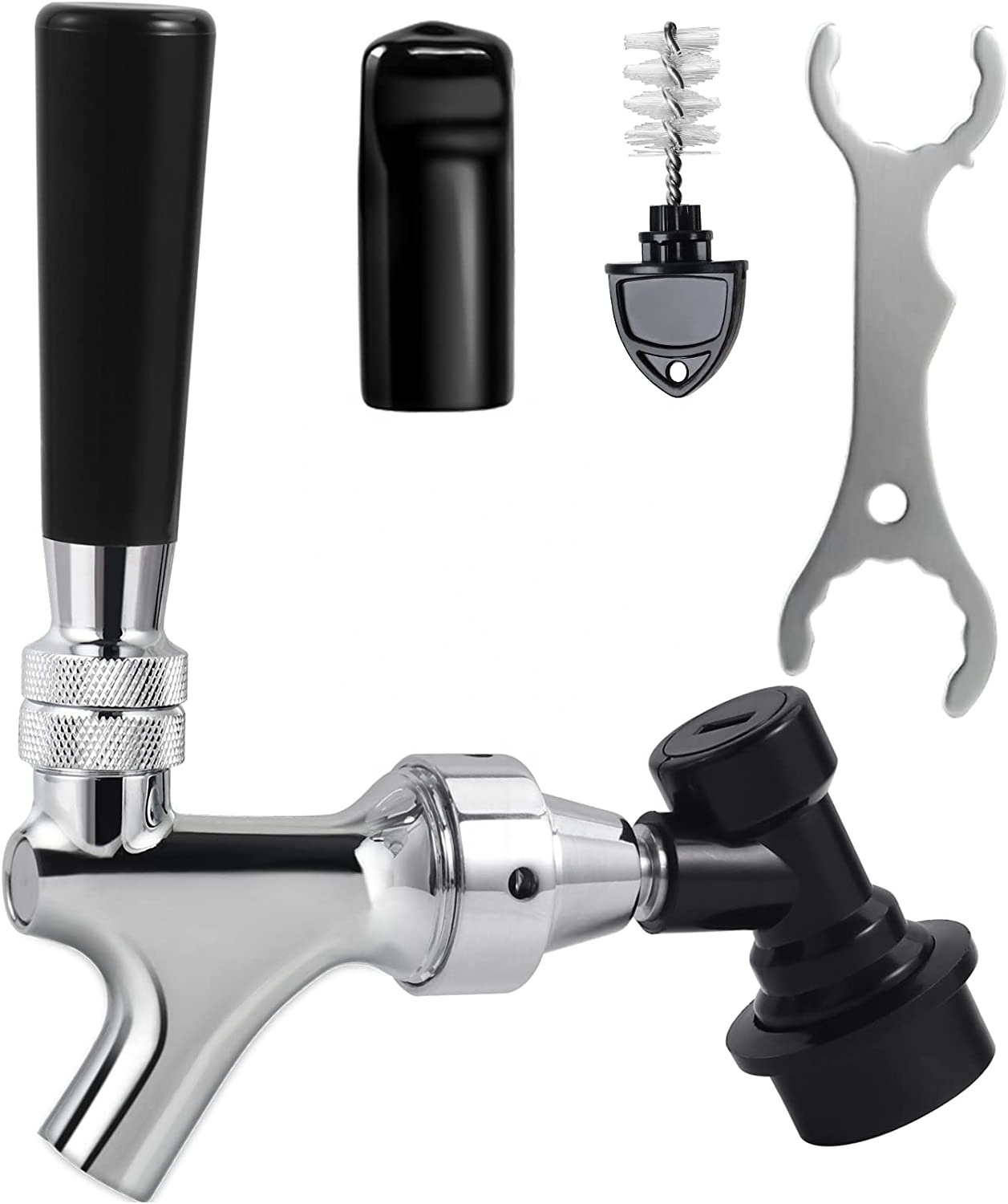 Beer Faucet Ball Lock Tap Beer Keg Tap Faucet Stainless Steel Core Polished Chrome-Plated Brass Beer Tap with Wrench for Picnic