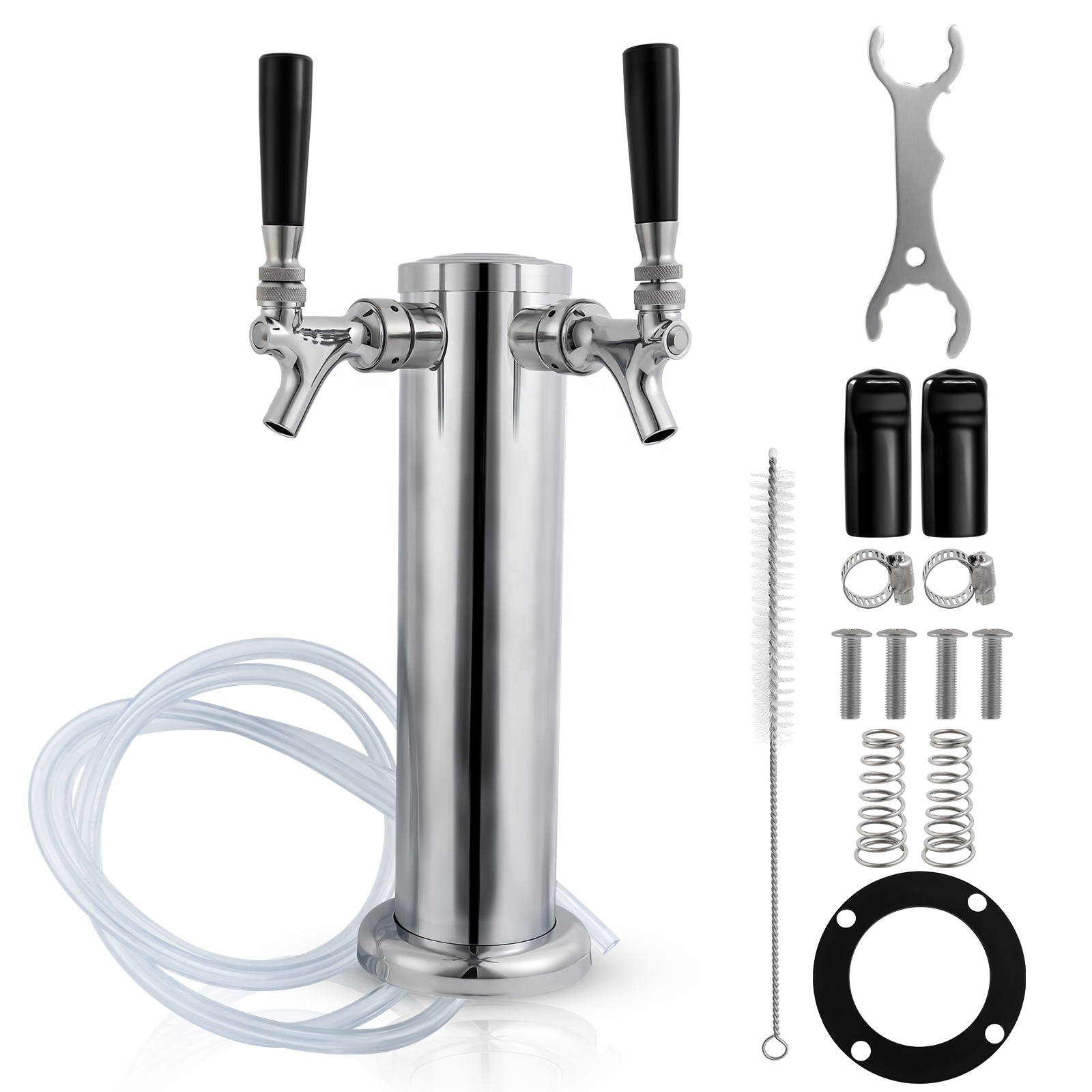 Single Tap Draft Beer Tower, Stainless Steel 3'' Flange Self-Closing Stainless Core Beer Faucet Sankey Keg Tap 1/4'' Barb Fittin