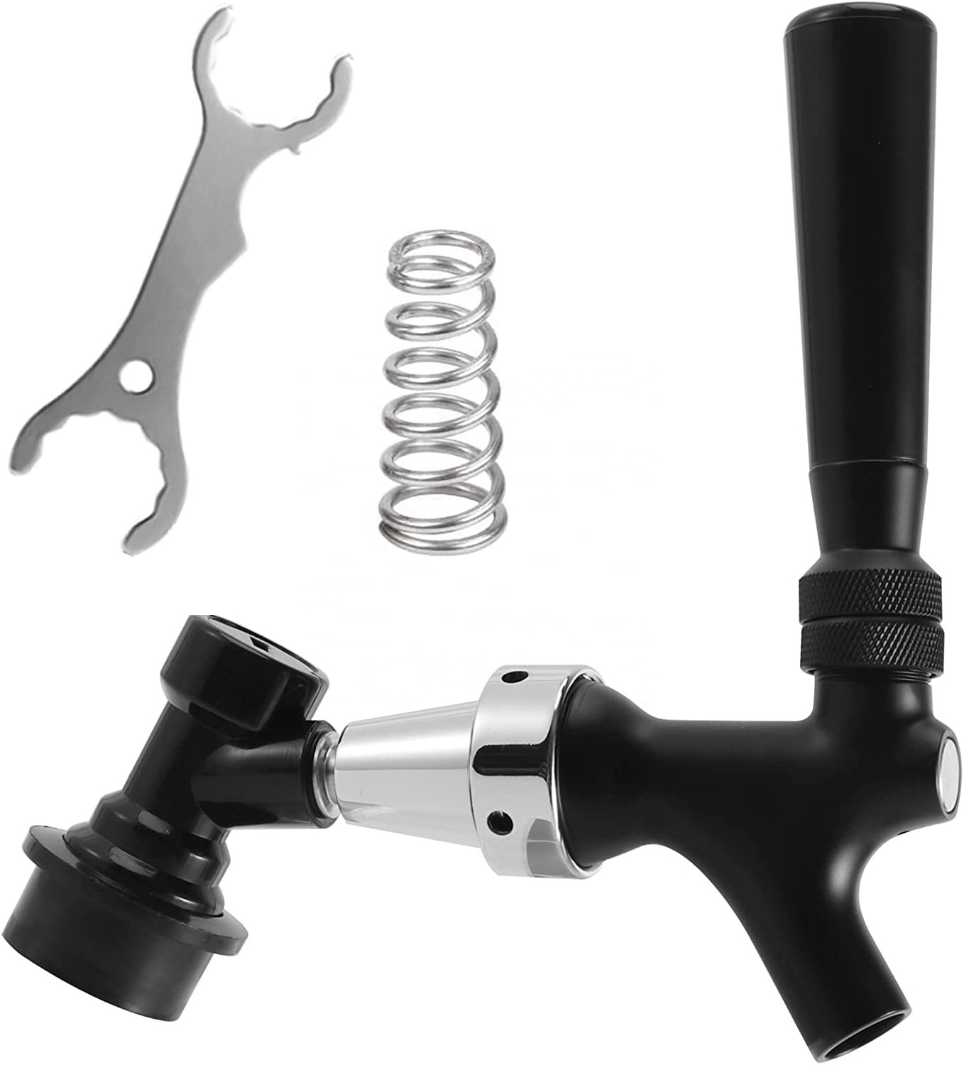 Beer Faucet Ball Lock Disconnect Fitting Kit, Self-Closing Spring Stainless Core Black-Plated Brass Tap Dispenser Spanner Wrench