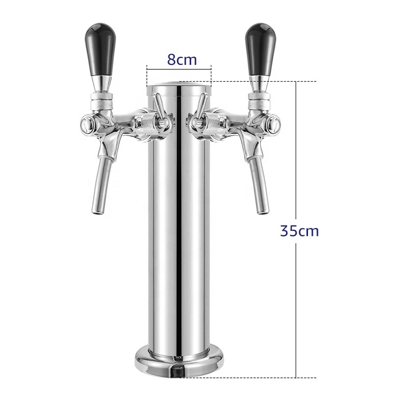 Dual Beer Faucet Tap Kegerator Tower,3'' Dia. Stainless Steel Column Beer Dispenser with Hose,Wrench,Brewing Bar Kit