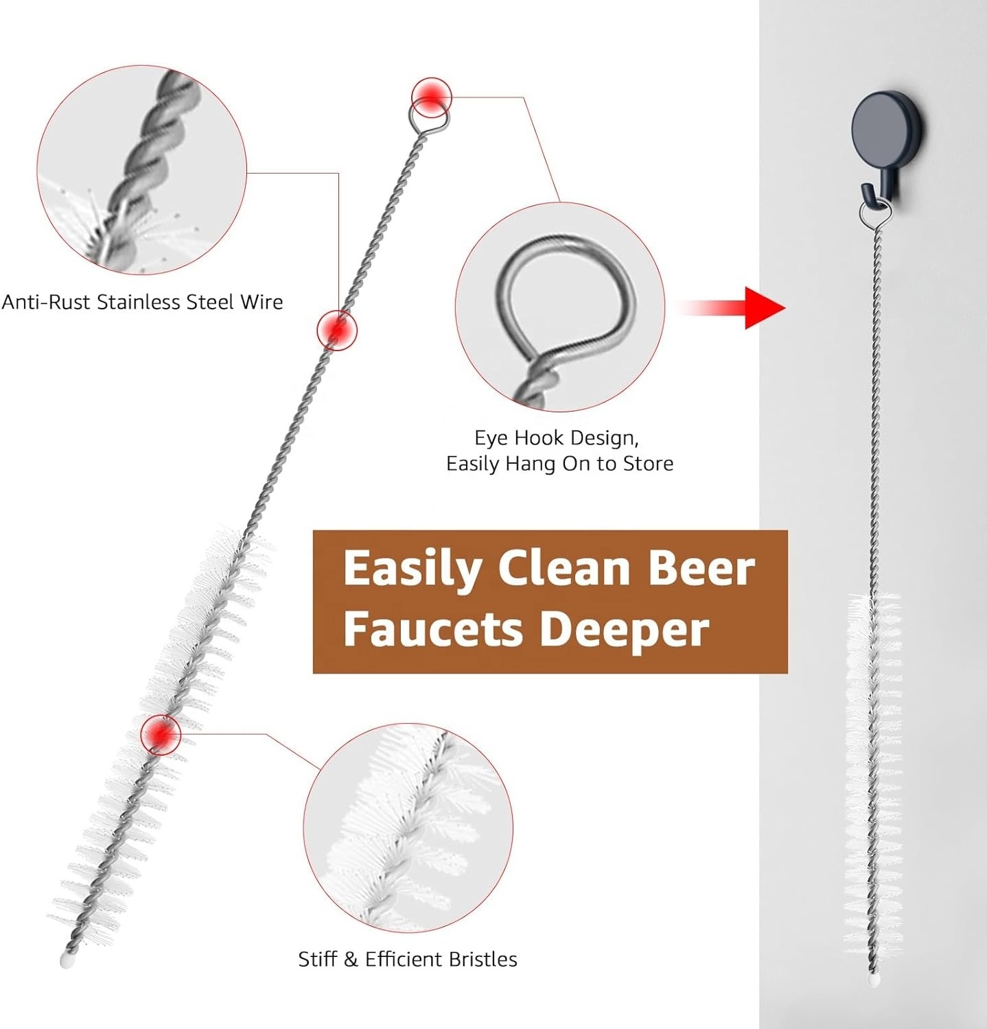 Beer Tap Faucet Plug Brush  Cover with Long Faucet Cleaning Brush for Most Standard American Beer Faucets