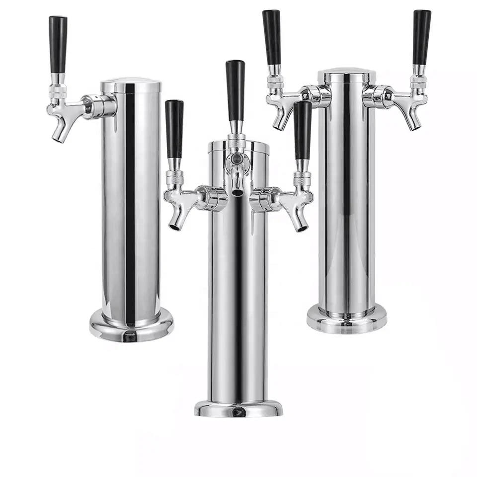 Homebrew Draft Beer Dispenser Tower Double Tap Copper Chrome Beer Tower with Stainless Steel Beer Drip Tray