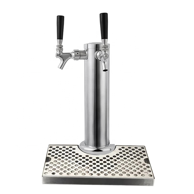 Homebrew Draft Beer Dispenser Tower Double Tap Copper Chrome Beer Tower with Stainless Steel Beer Drip Tray