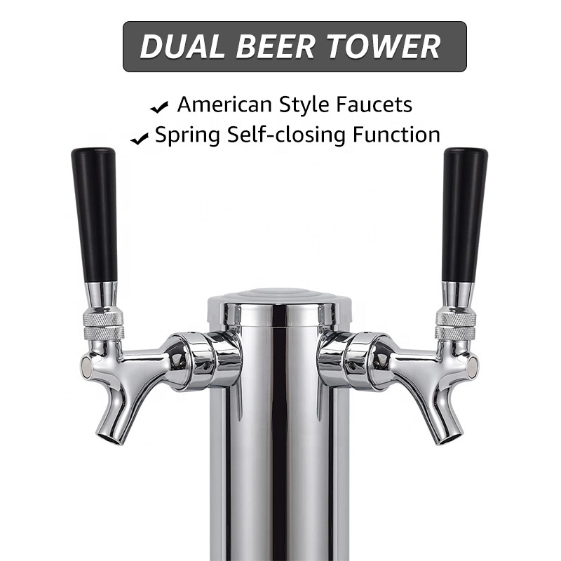 Homebrew Draft Beer Dispenser Tower Double Tap Copper Chrome Beer Tower with Stainless Steel Beer Drip Tray