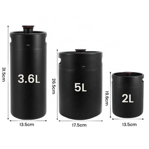 2L/3.6L/5L Beer Barrel Mini Keg, Matte Black Home Brewery Growler Kegs Brewing Craft Beer Equipment Portable Home Camping Picnic