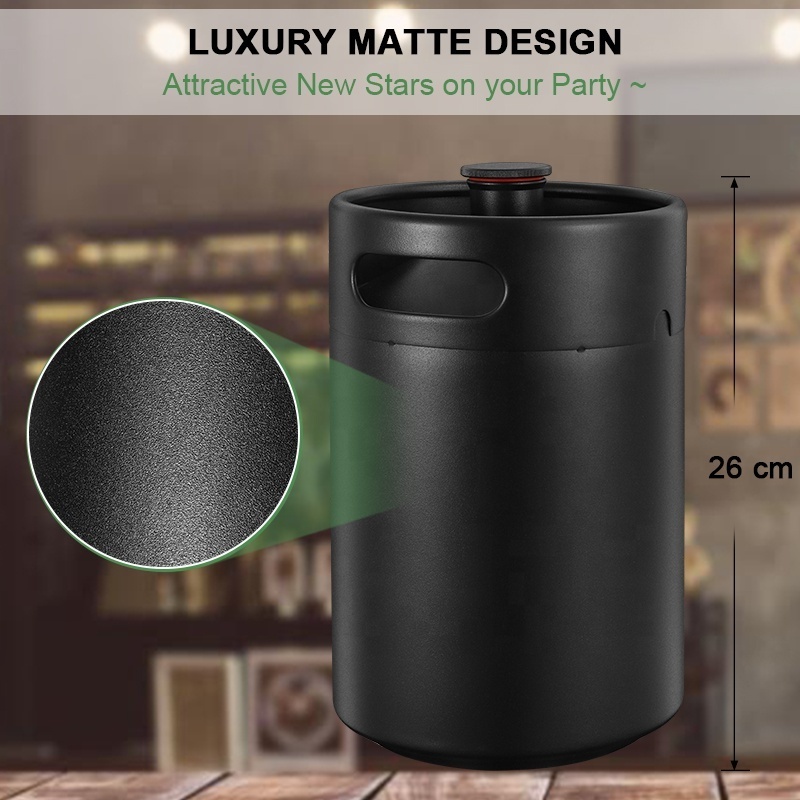 2L/3.6L/5L Beer Barrel Mini Keg, Matte Black Home Brewery Growler Kegs Brewing Craft Beer Equipment Portable Home Camping Picnic