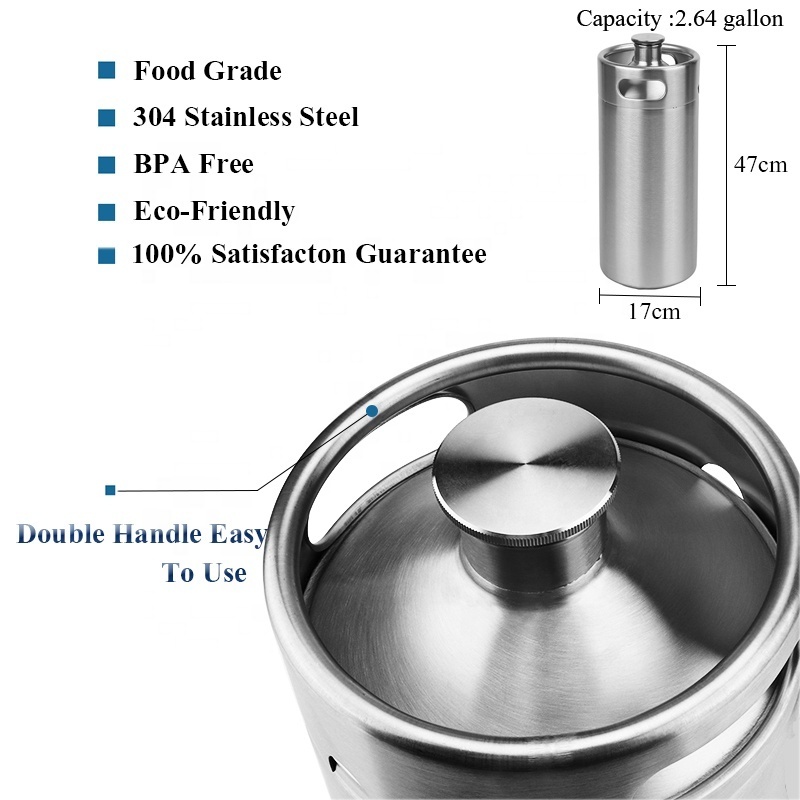 Homebrew Stainless Steel 304 Beer Keg 2L 3.6L 4L 5L 10L Mini Draft Beer Growler Beer Barrels with Sleeves and CUSTOM LOGO