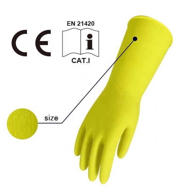 Reusable China wholesale Kitchen Long cuff flocklined household latex gloves