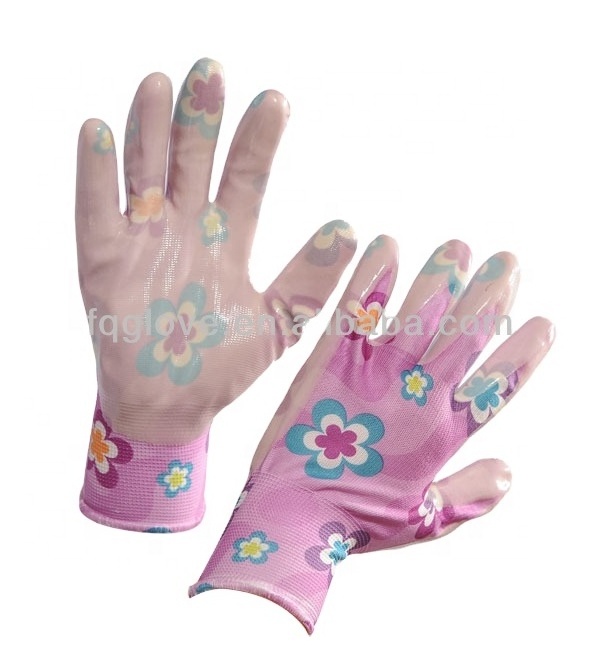 Colorful nitrile lady/kid outdoor garden gloves wholesale