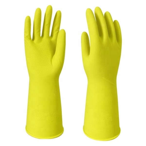 Reusable China wholesale Kitchen Long cuff flocklined household latex gloves