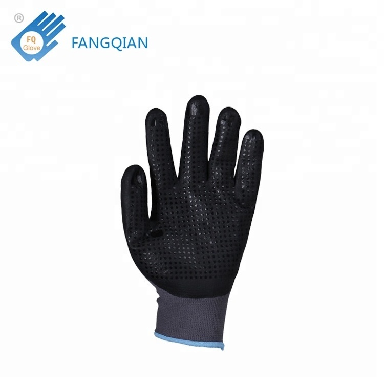 15 gauge High flex shell coated breathable nitrile foam and nitrile dots on working safety gloves