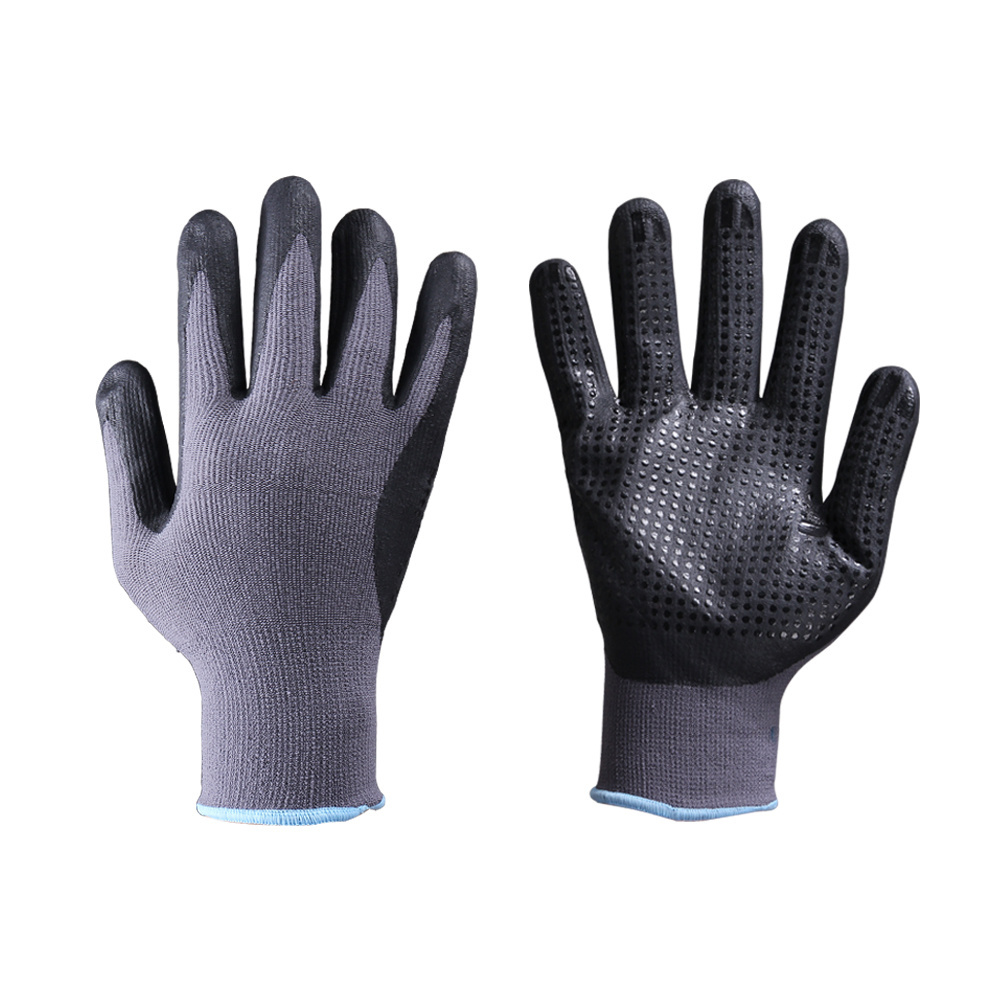 15 gauge High flex shell coated breathable nitrile foam and nitrile dots on working safety gloves