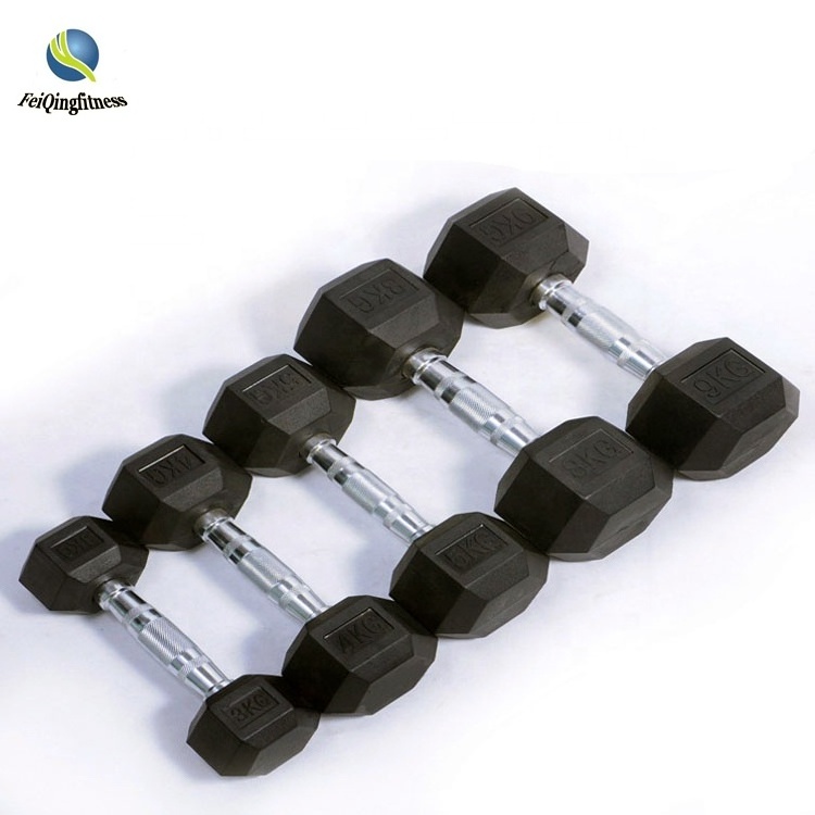 Factory Hot direct sale Hexagon rubber coated dumbbell, weight lifting Push-up hex rubber dumbbell