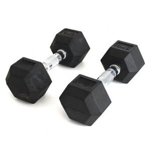 Factory Hot direct sale Hexagon rubber coated dumbbell, weight lifting Push-up hex rubber dumbbell