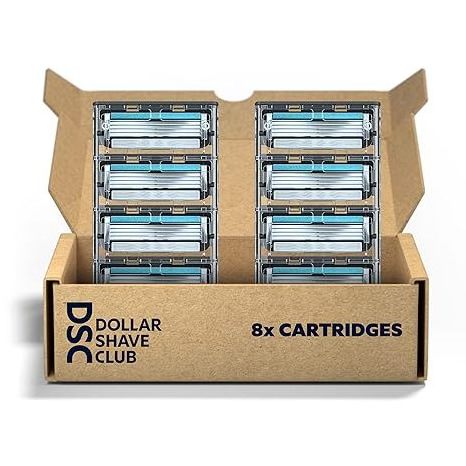 Dollar Shave Club 4-Blade Razor Refill Cartridges, 8 Count - Precision Cut Stainless Steel, Great For Long Hair