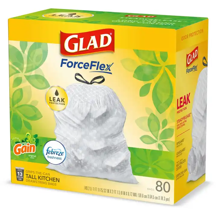 Glad Tall Kitchen Trash Bags, 13 Gallon, 80 Bags (ForceFlex, Gain Original)