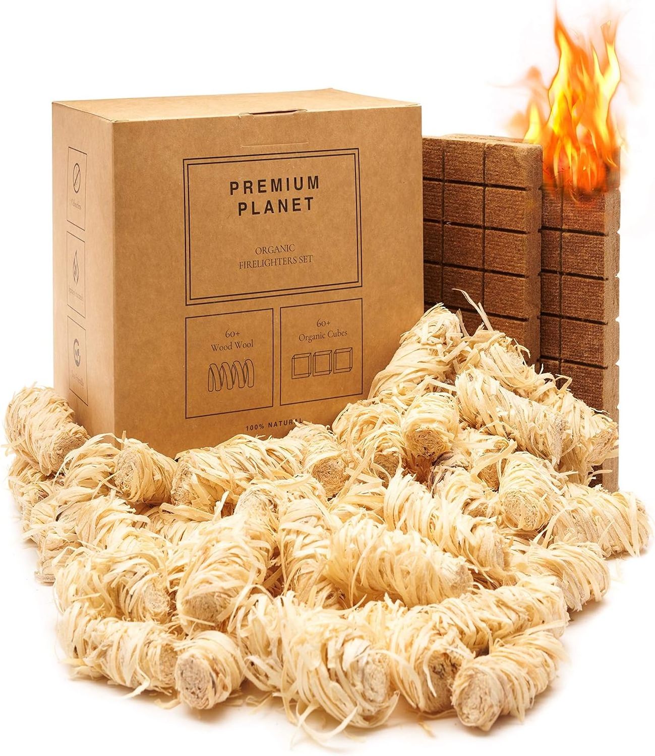 Large Firelighters Set  Eco-Friendly 100+ Fires  Multipack  100% Natural  Wood Wool Organic Bricks Fireplaces Burning Stoves