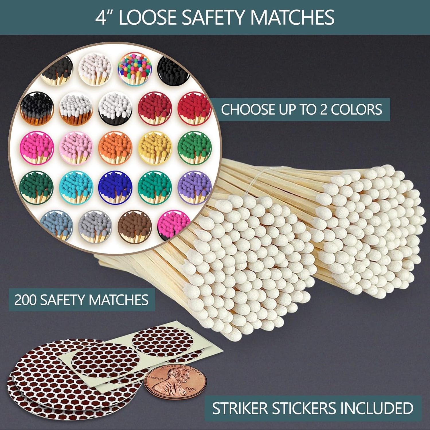 Extra Long 100 Color Safety Matches Bundle (8 inches) - Replacement Refill Long for Fireplace Candles - Wooden Wood Match Sticks