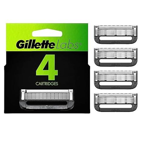 Gillette Labs Mens Razor Blade Refills Compatible with Gillette Labs Razors - 4 Cartridges With Exfoliating Bar