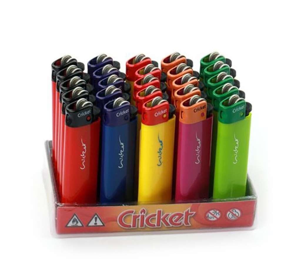 Colored Disposable/Refillable Cricket Lighter Lighter for sale 50 pieces per Tray