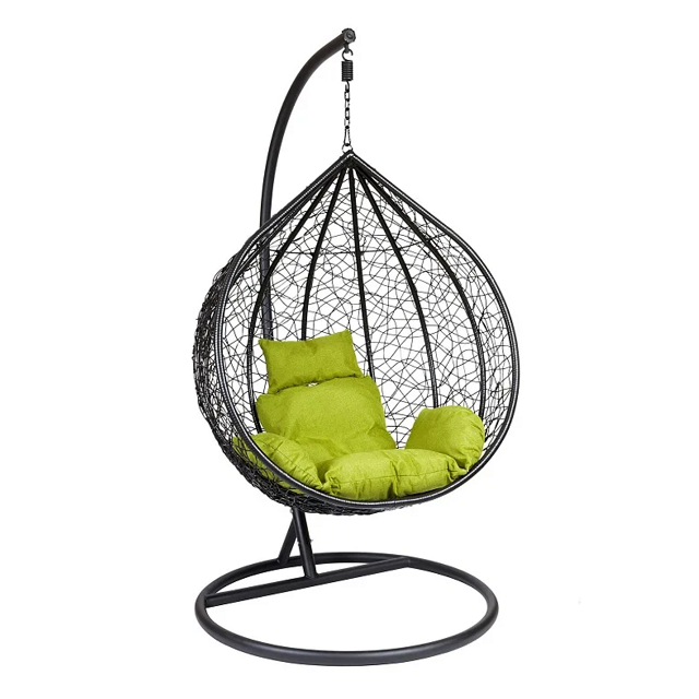 Balcony swing chair outdoor leisure wicker basket chair patio rattan hanging egg chair with stand and comfortable cushion