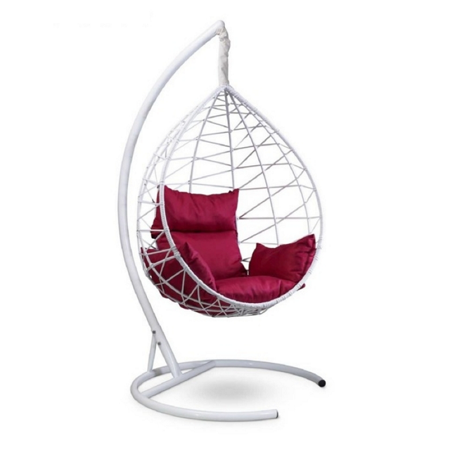 Balcony swing chair outdoor leisure wicker basket chair patio rattan hanging egg chair with stand and comfortable cushion