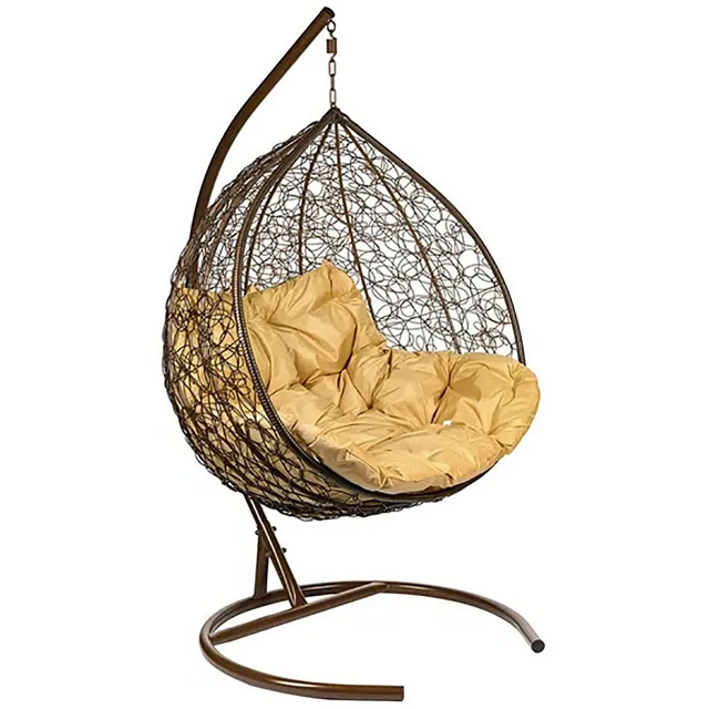 Balcony swing chair outdoor leisure wicker basket chair patio rattan hanging egg chair with stand and comfortable cushion