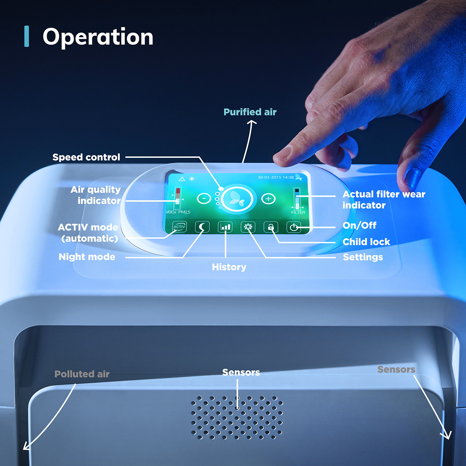 Air Purifier EOLIS Air Manager 1200 Made in France Air Cleaner HEPA H13 EN1822 certified filter Medical for hospital