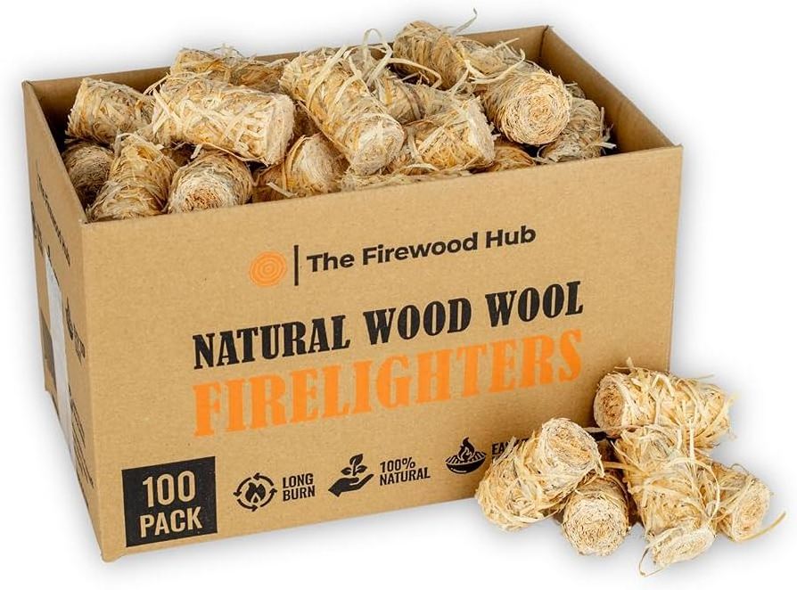 100 counts Eco Friendly Wood Wool Flame Fire Starters Great for Lighting Fires in BBQ, Chimney Starter, Stoves, Barbecue Grills