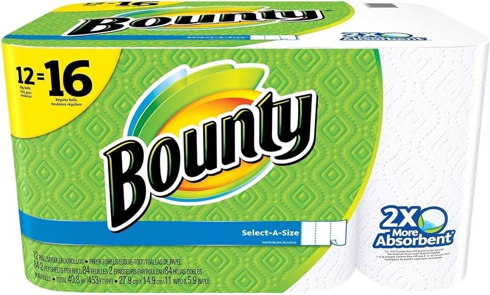 Bounty Select-a-Size Paper Towels, 12 Double Rolls, White