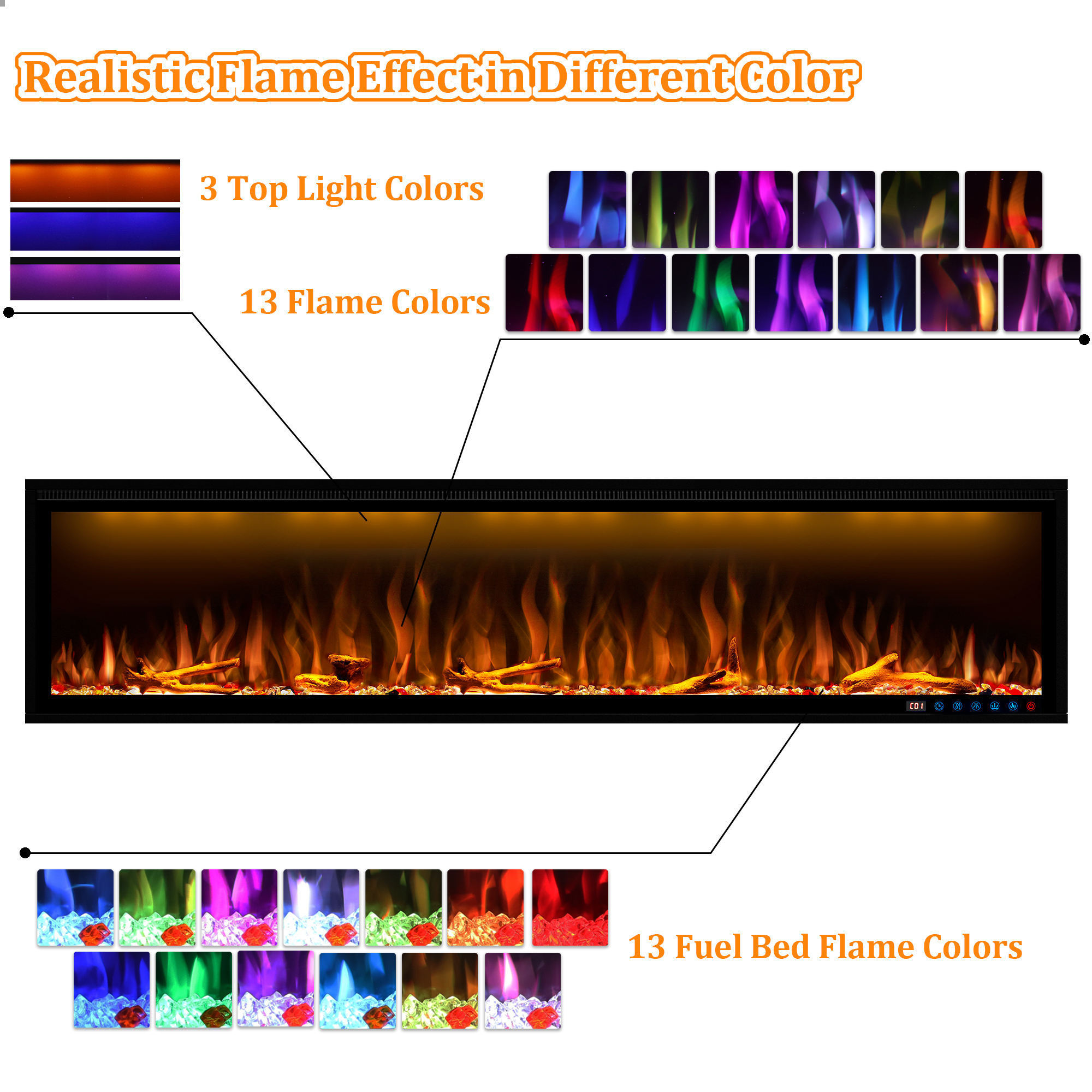 Modern Wood Decorative Wall Heater Insert LED Flame Hanging Remote Control Electric Fireplace Light Decor OEM Glass Power Timer