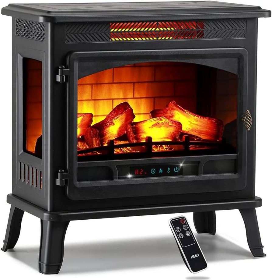 Kndko 24'' Black Electric Fireplace 1500w Freestanding Portable Indoor Electric Stove Heater w/ 3D Flame Effect