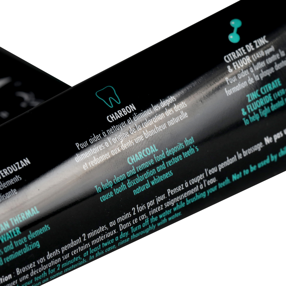 Whitening Toothpaste with Activated Charcoal  100% Natural and organic certified made with Thermal Springwater - Mint - 75ML