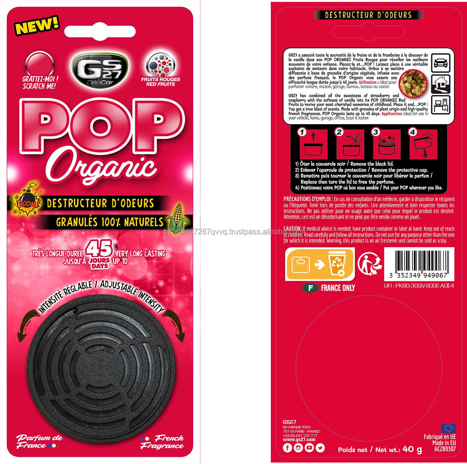 GS27 Car Air Fresheners DEOCAR POP ORGANIC Red Fruits