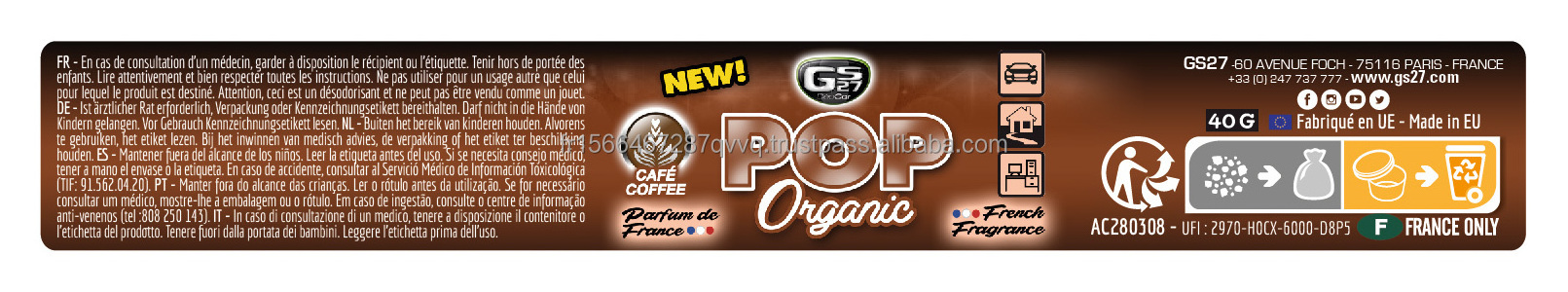 GS27 Car Air Fresheners DEOCAR POP ORGANIC Coffee Premium Air Freshener French Fragrance