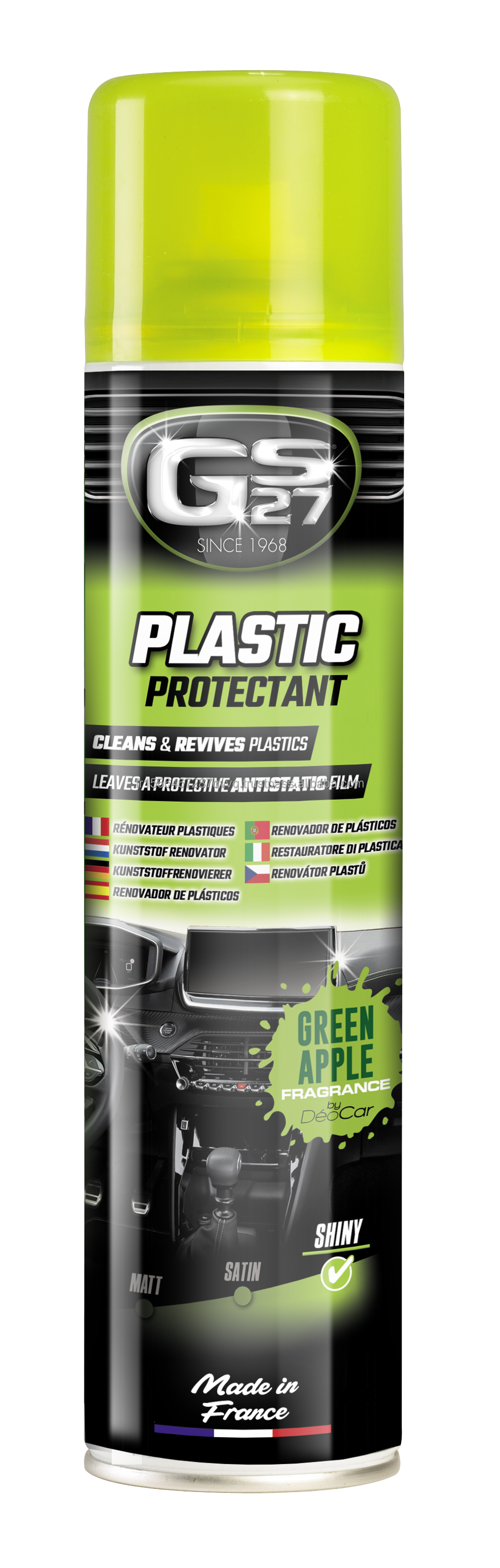 GS27 CLASSICS Plastic Protectant Shiny Finish Green Apple 400 ml Premium Car Care Product Made In France Car Detailing