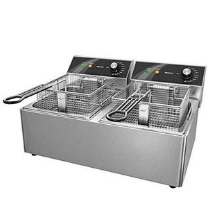 2 Tank Stainless Steel Deep Fryer with Double Basket Square Large Countertop Temperature Control