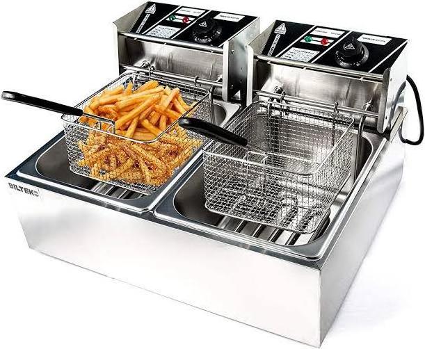 2 Tank Stainless Steel Deep Fryer with Double Basket Square Large Countertop Temperature Control