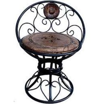 Beautiful Designed Handcrafted Wooden and Wrought Iron Chair (Brown)