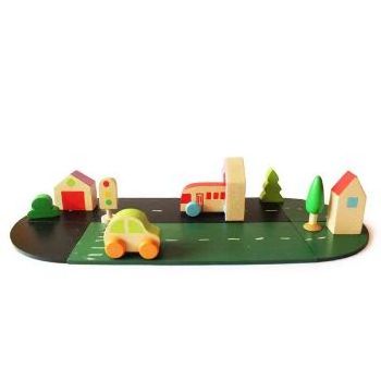 wooden building city Set creative contraction blocks city set kids play Color full pieces city set Naturel Large Wooden Cube cit