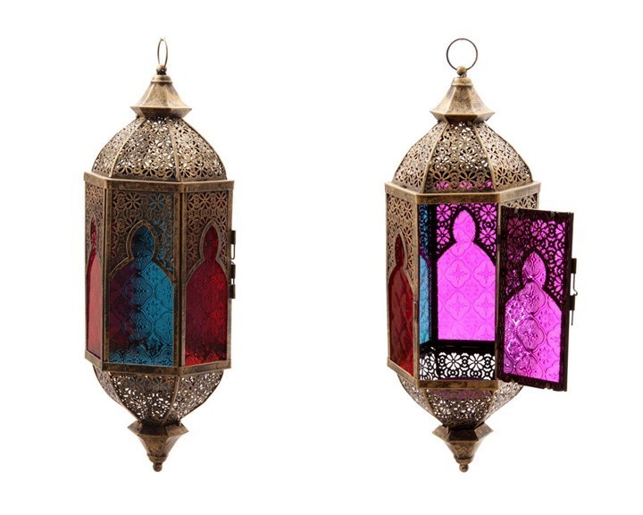 Buy Collectible India Metal Purple Glass Tea Light Candle Multi Colored Glass Moroccan Lantern Tealight At Best Wholesale Price