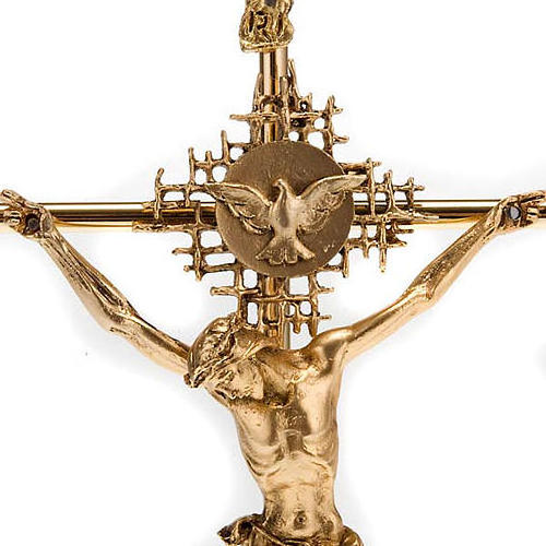 Crucifix In Golden Metal With Christ Father and Holy Spirit thin and Natural polished Wall Cross at best  wholesale price