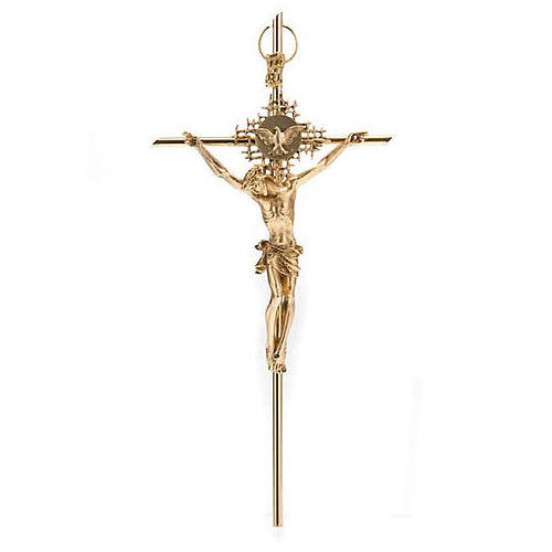 Crucifix In Golden Metal With Christ Father and Holy Spirit thin and Natural polished Wall Cross at best  wholesale price