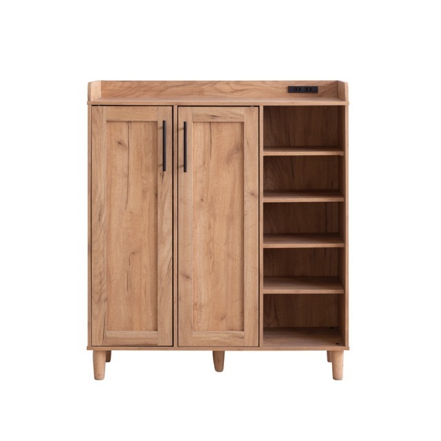 Shoe cabinet with open storage cubbies