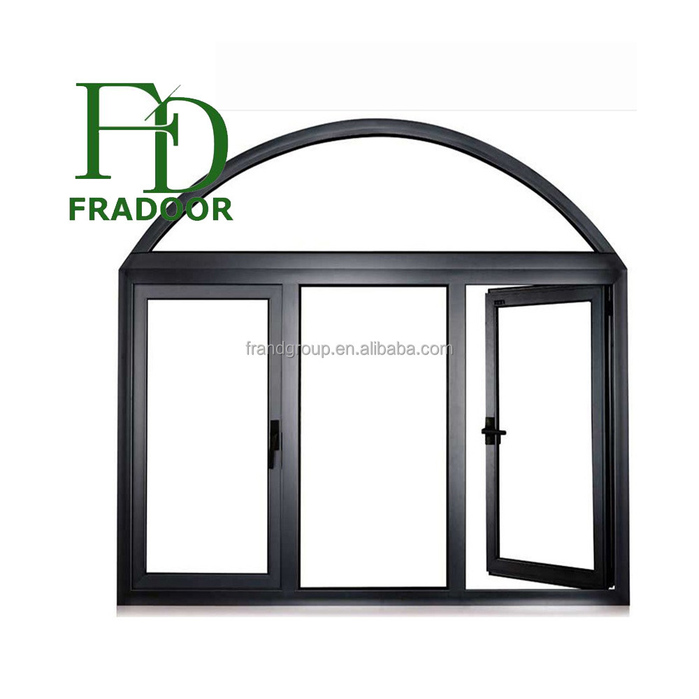 Modern House French French Style Glass Grills Aluminium Frame Arch Round Window